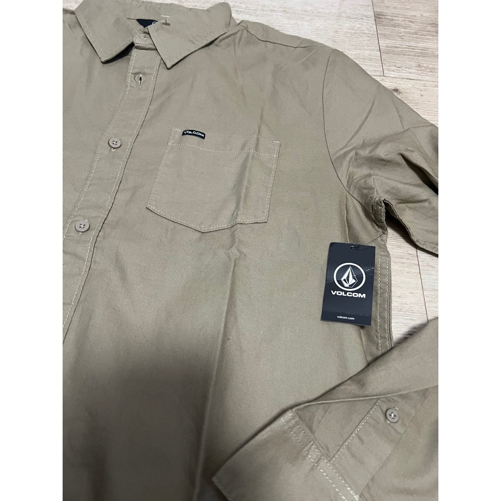Volcom Mens Button Down Shirt Long Sleeve NWT Sz L Tan Beige Punk‎ Rancid GBH - Picture 2 of 7
